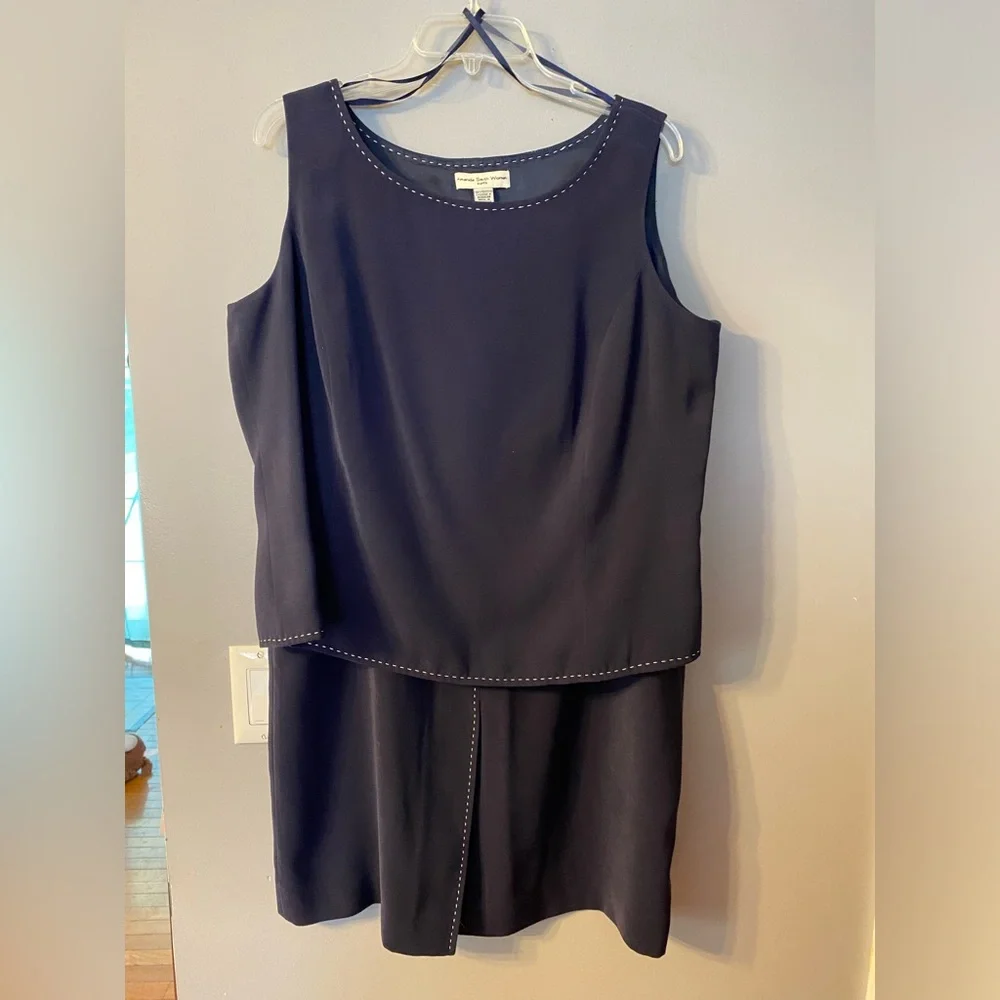 Amanda Smith Navy Blazer and Skirt Set with White Contrast Stitching